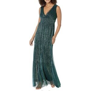 Betsy & Adam Sparkle Evening Gown Size 10 Teal Green Sleeveless V-Neck Maxi